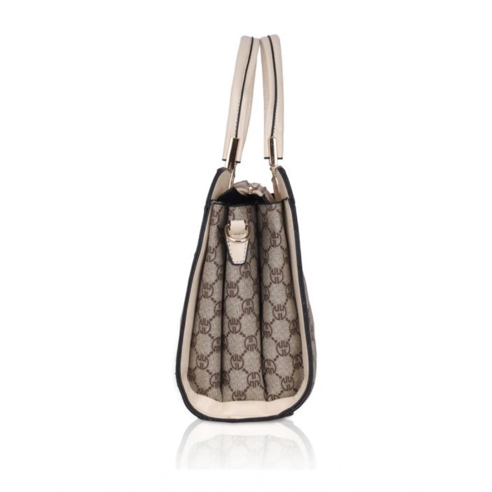 Vegan Leather Printed Handbag (Beige)