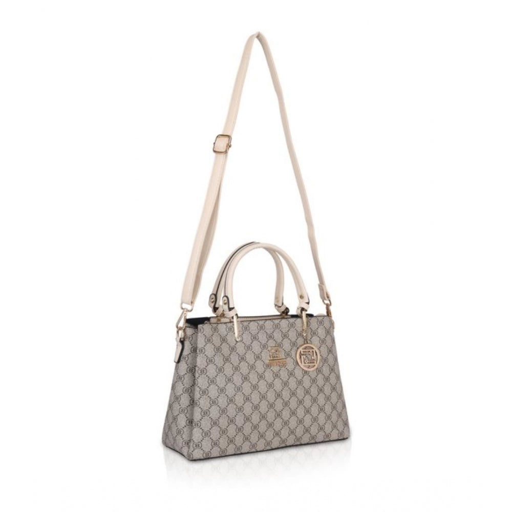 Vegan Leather Printed Handbag (Beige)