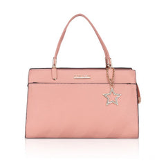 Women's Faux Leather Textured Adjustable Long Belt Handbag (Pink)