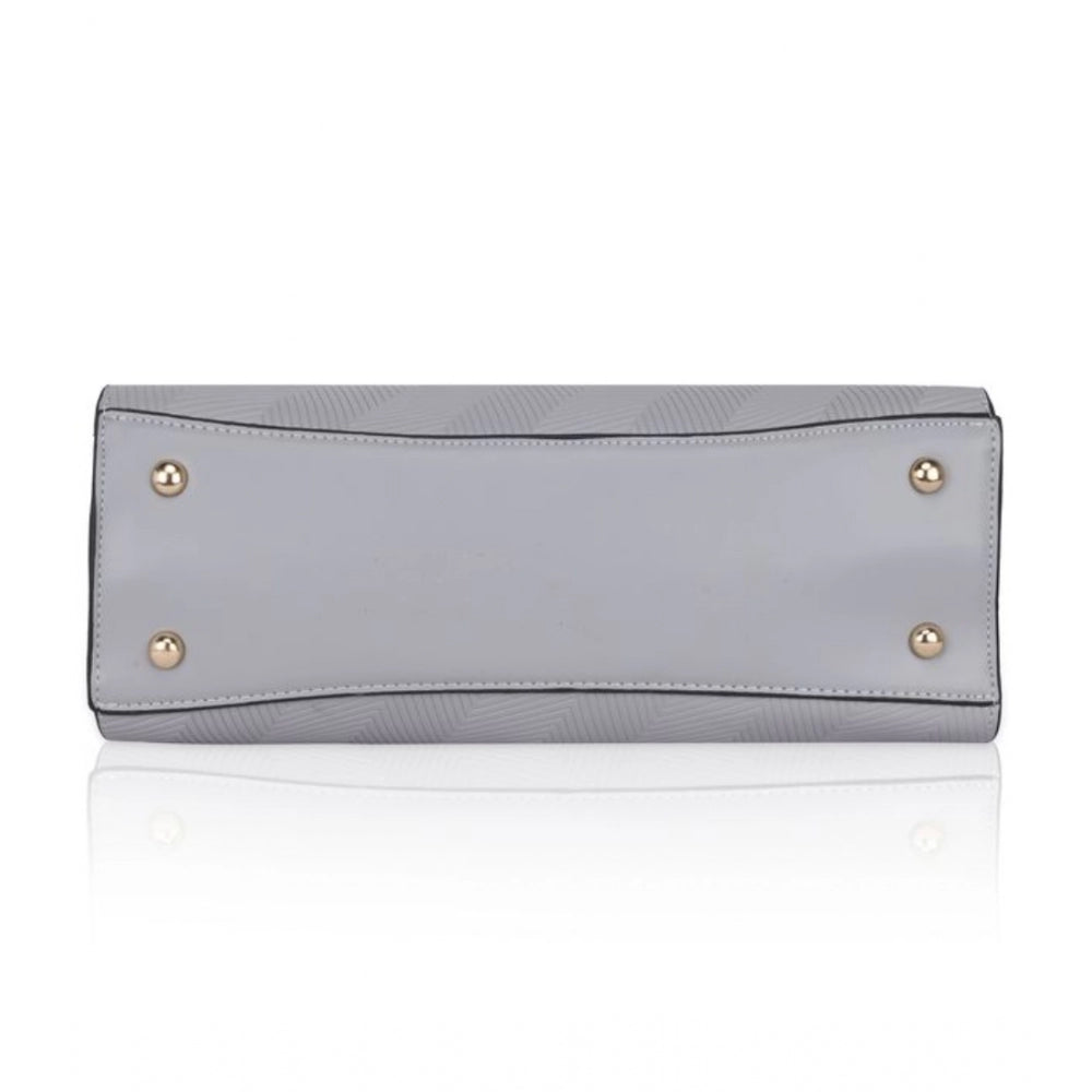 Vegan Leather Textured Adjustable Long Belt Handbag (Grey)