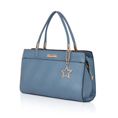 Women's Faux Leather Textured Adjustable Long Belt Handbag (Blue)