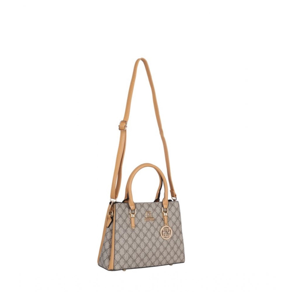 Vegan Leather Printed Handbag (Camel)