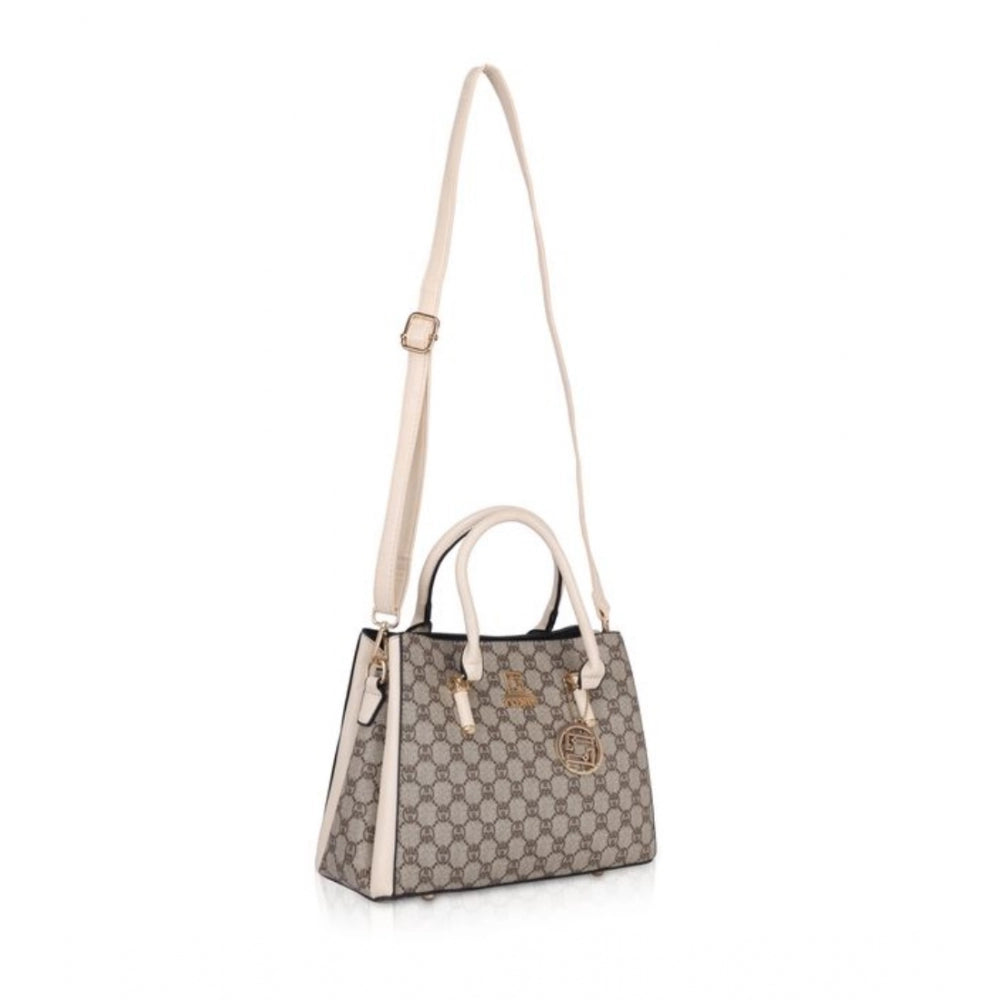 Vegan Leather Printed Handbag (Beige)