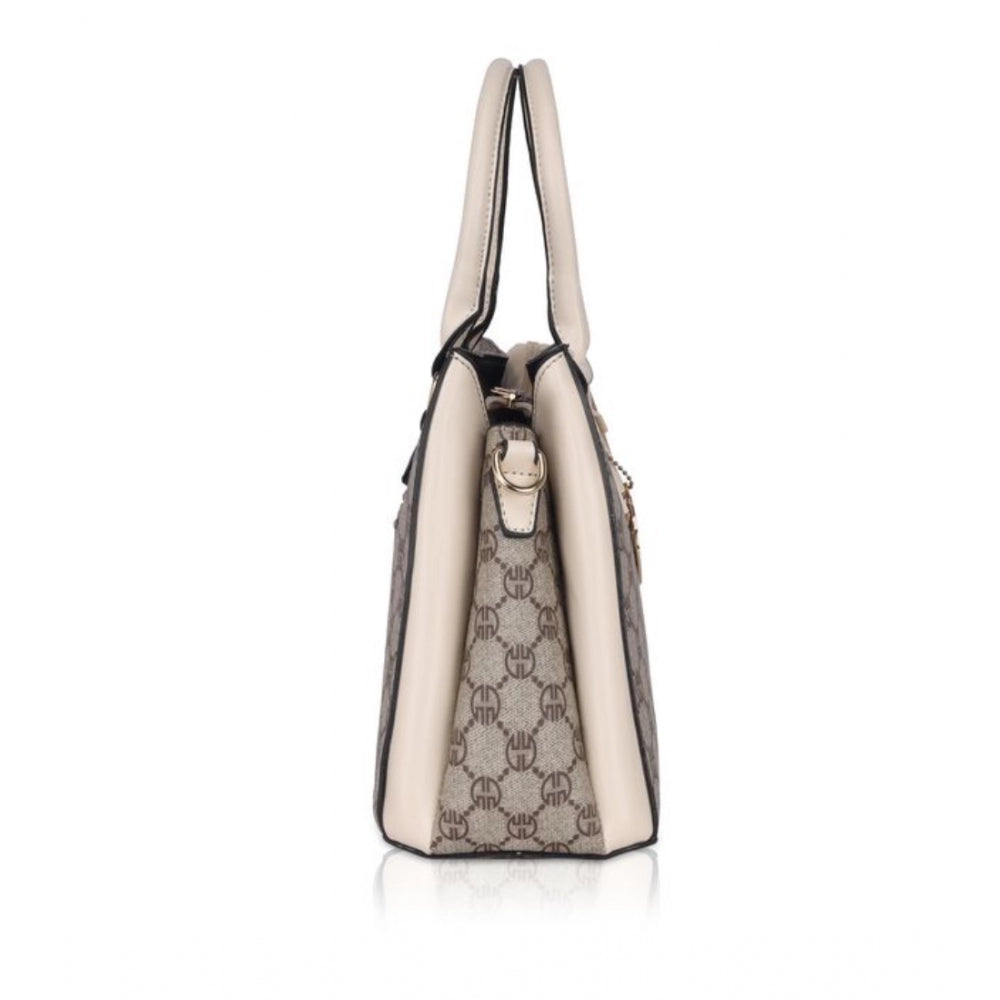 Vegan Leather Printed Handbag (Beige)