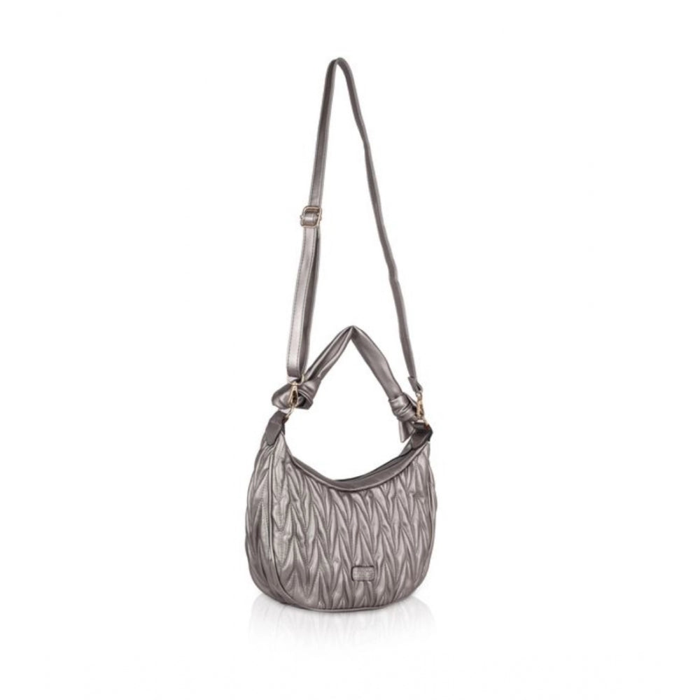 Vegan Leather Textured Handbag (Silver Grey)