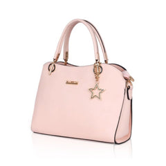 Vegan Leather Solid Handbag (Pink)