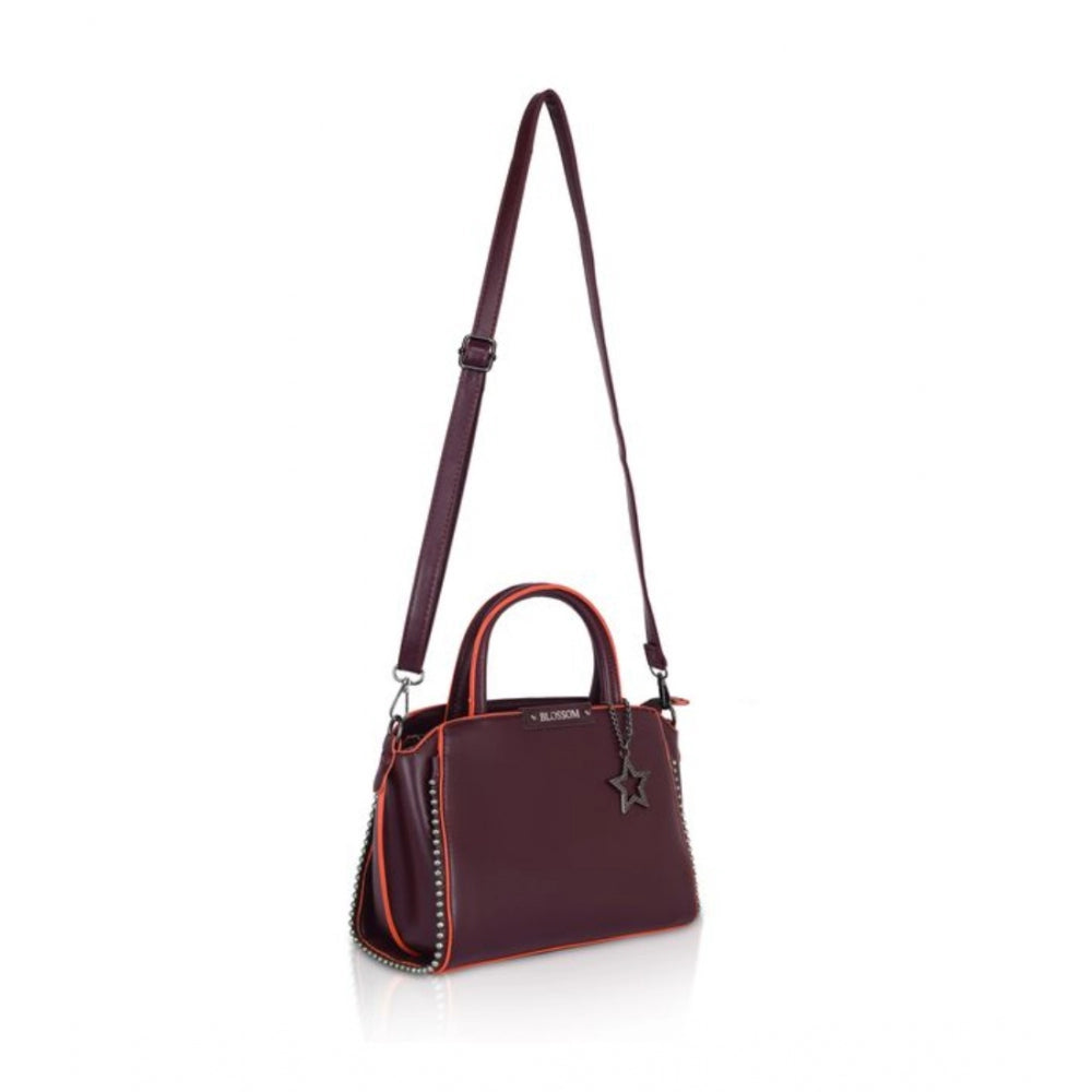 Vegan Leather Metal Beads Handbag (Wine Red)