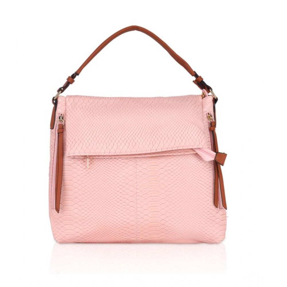 Women's Faux Leather Textured Sling Bag (Pink)