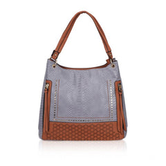 Women's Faux Leather Textured Tote Bag (Blue)
