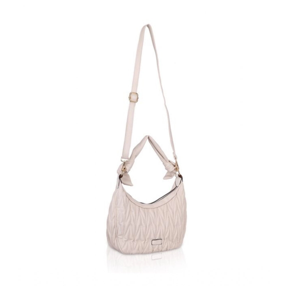 Vegan Leather Textured Handbag (Beige White)