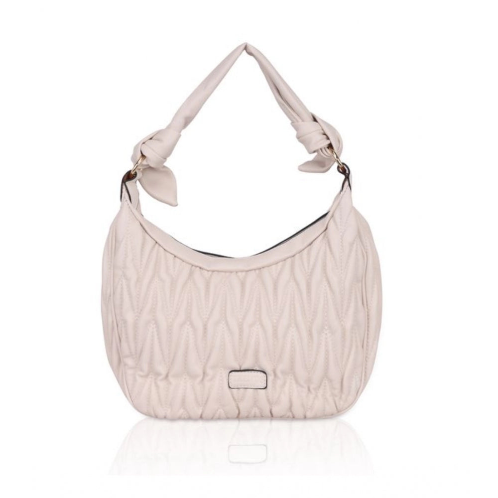 Vegan Leather Textured Handbag (Beige White)