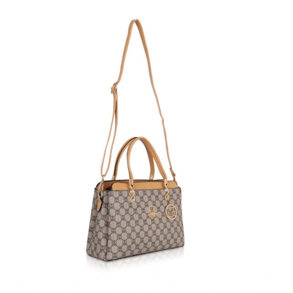 Vegan Leather Printed Handbag (Camel)