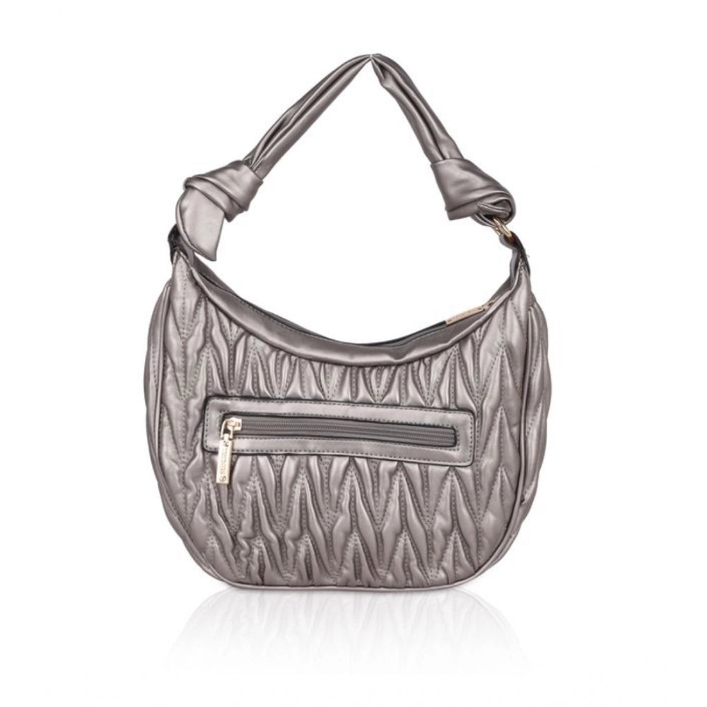 Vegan Leather Textured Handbag (Silver Grey)