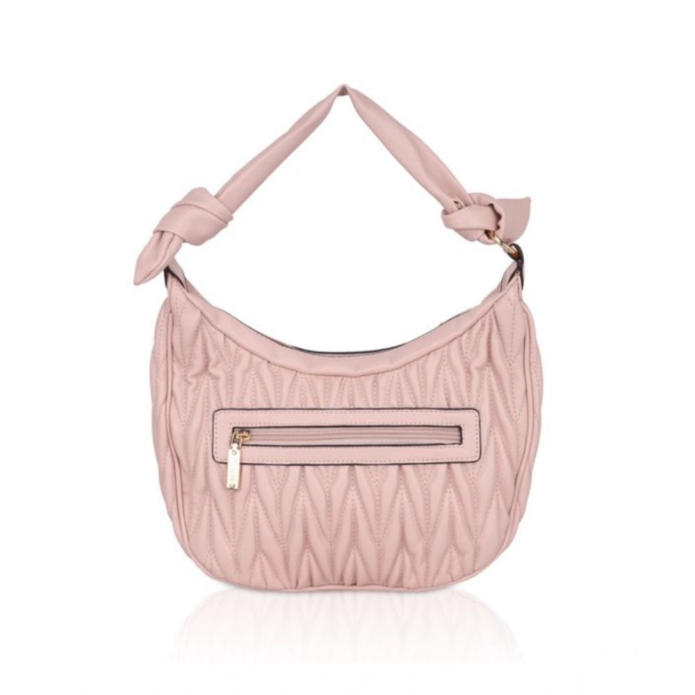 Vegan Leather Textured Handbag (Pink)