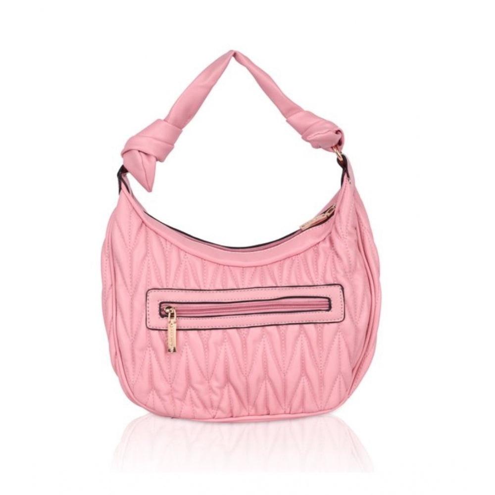 Vegan Leather Textured Handbag (Pink)