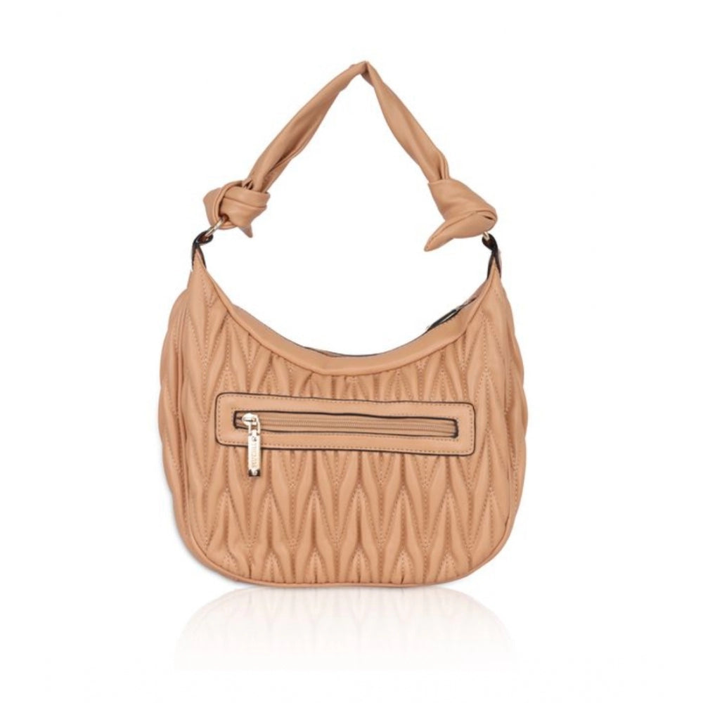 Vegan Leather Textured Handbag (Beige)