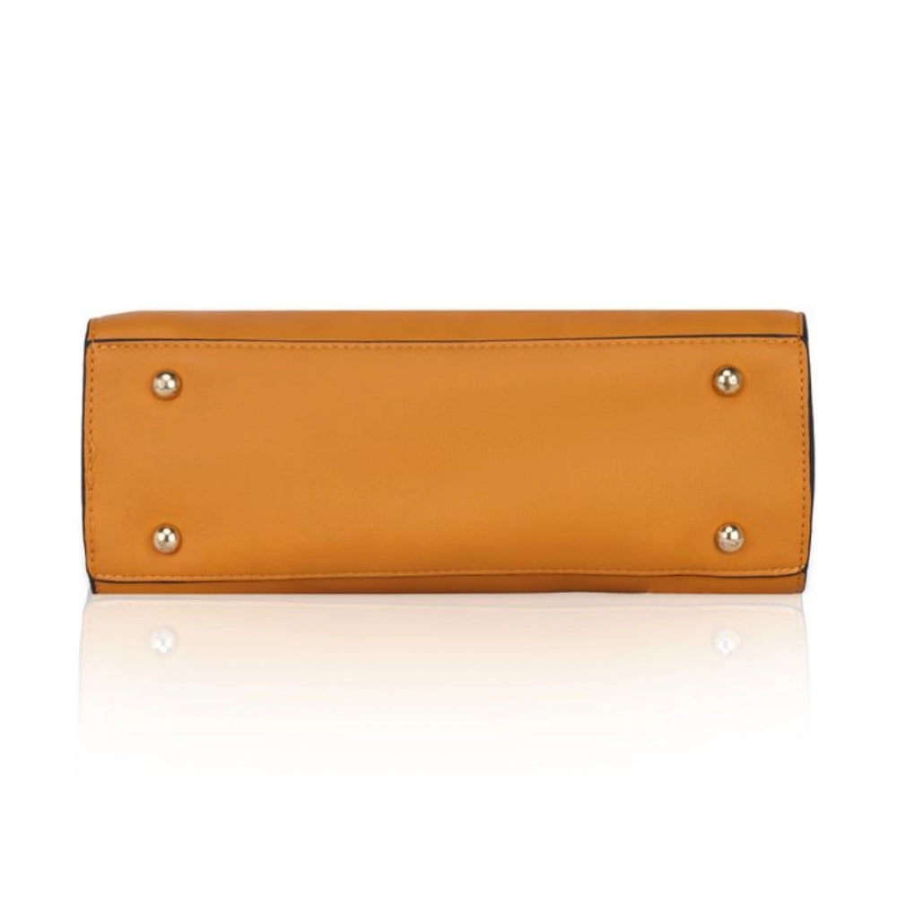 Vegan Leather Solid Handbag (Yellow)