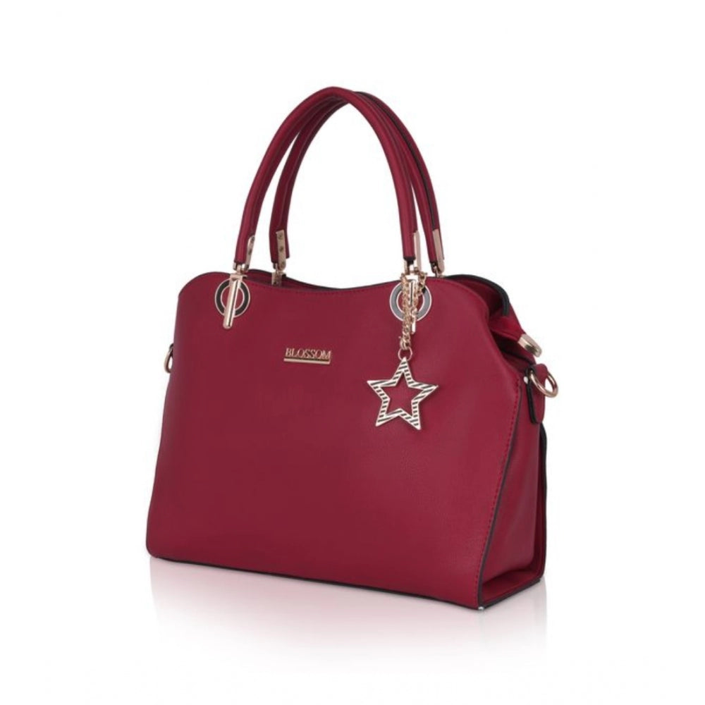 Vegan Leather Solid Handbag (Maroon)