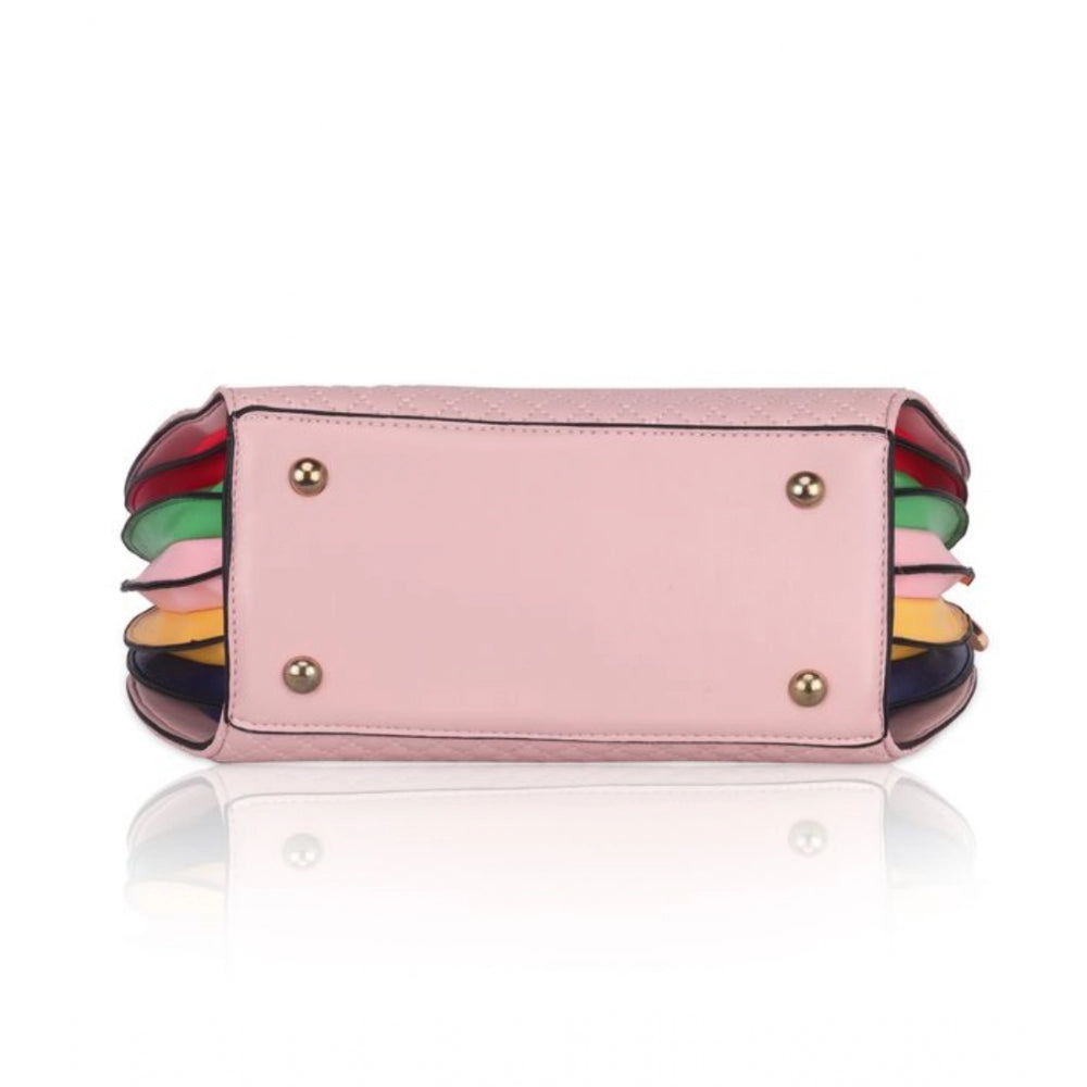 Vegan Leather Printed Adjustable Long Belt Handbag (Pink)