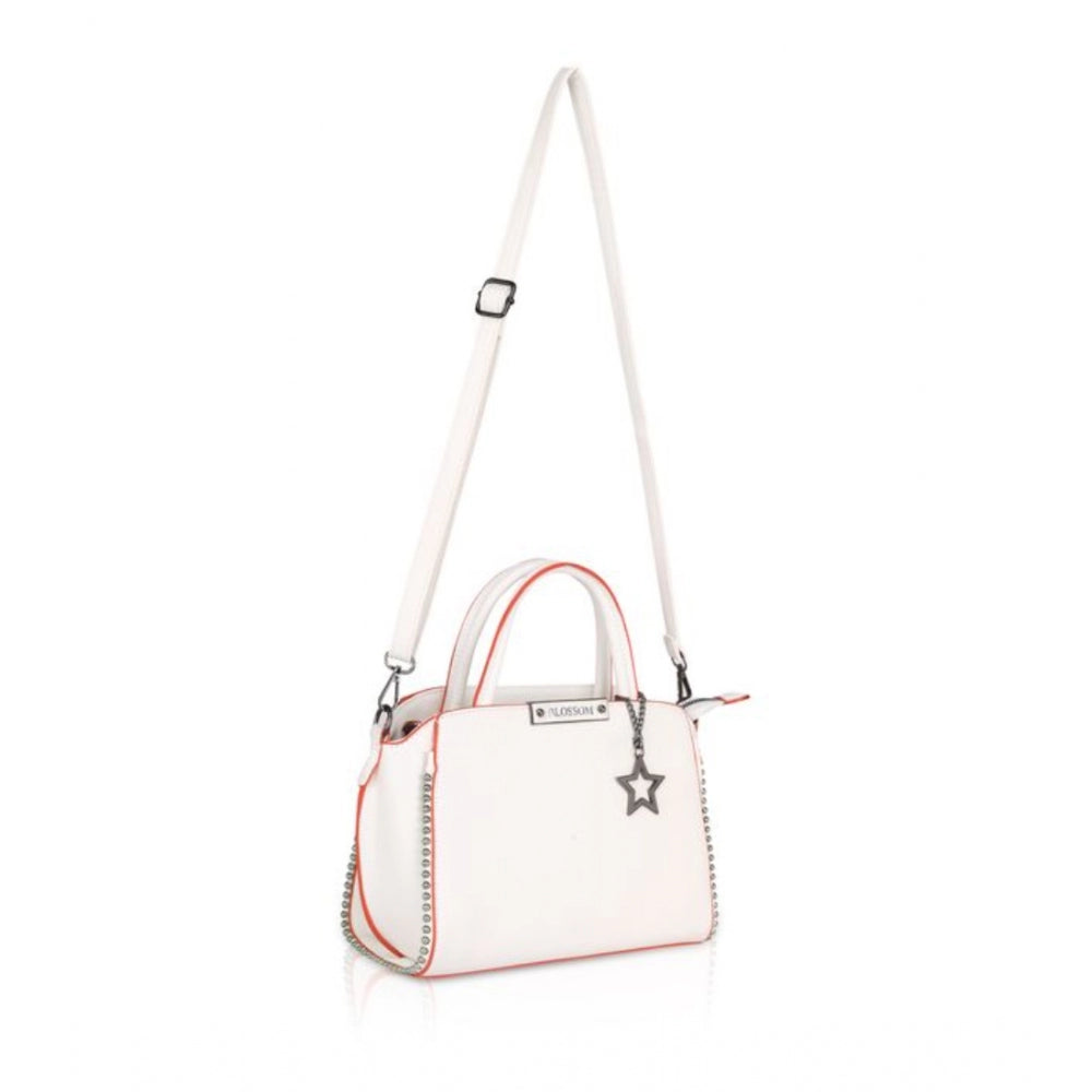 Vegan Leather Metal Beads Handbag (White)