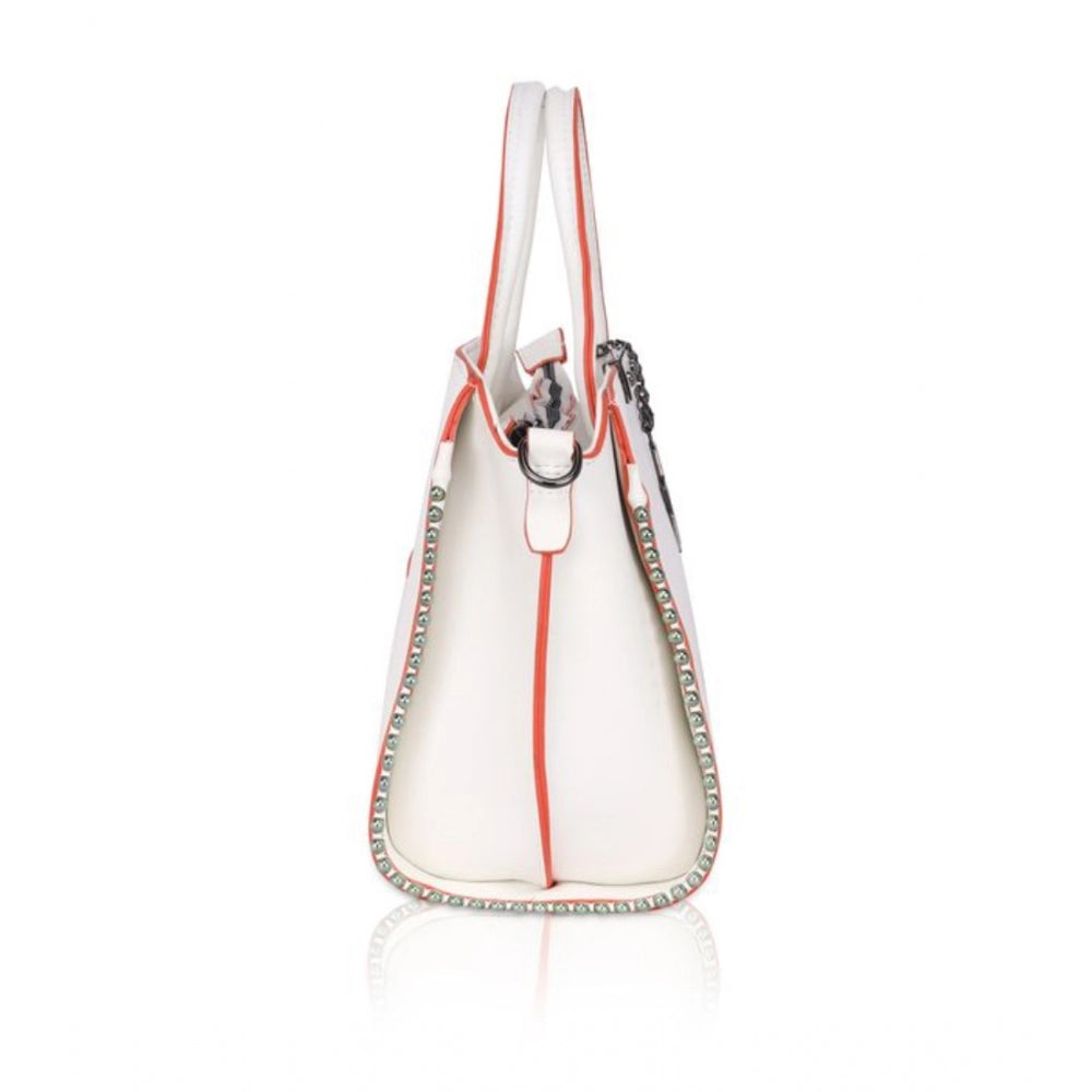 Vegan Leather Metal Beads Handbag (White)