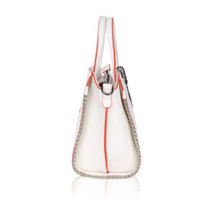 Vegan Leather Metal Beads Handbag (White)