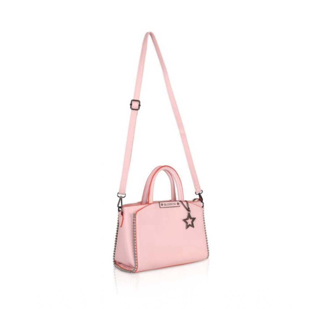 Women's Faux Leather Metal Beads Handbag (Pink)