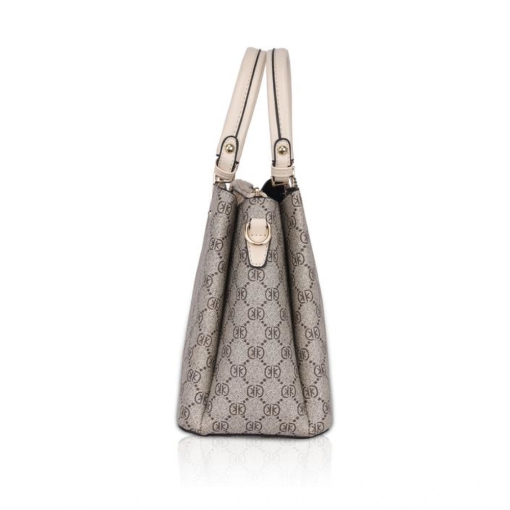 Vegan Leather Printed Handbag (Beige)