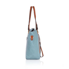 Women's Faux Leather Textured Tote Bag (Blue)