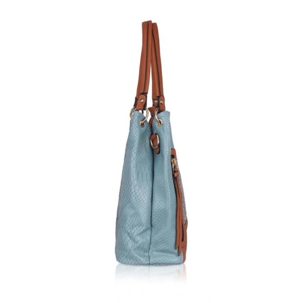 Women's Faux Leather Textured Tote Bag (Grey)