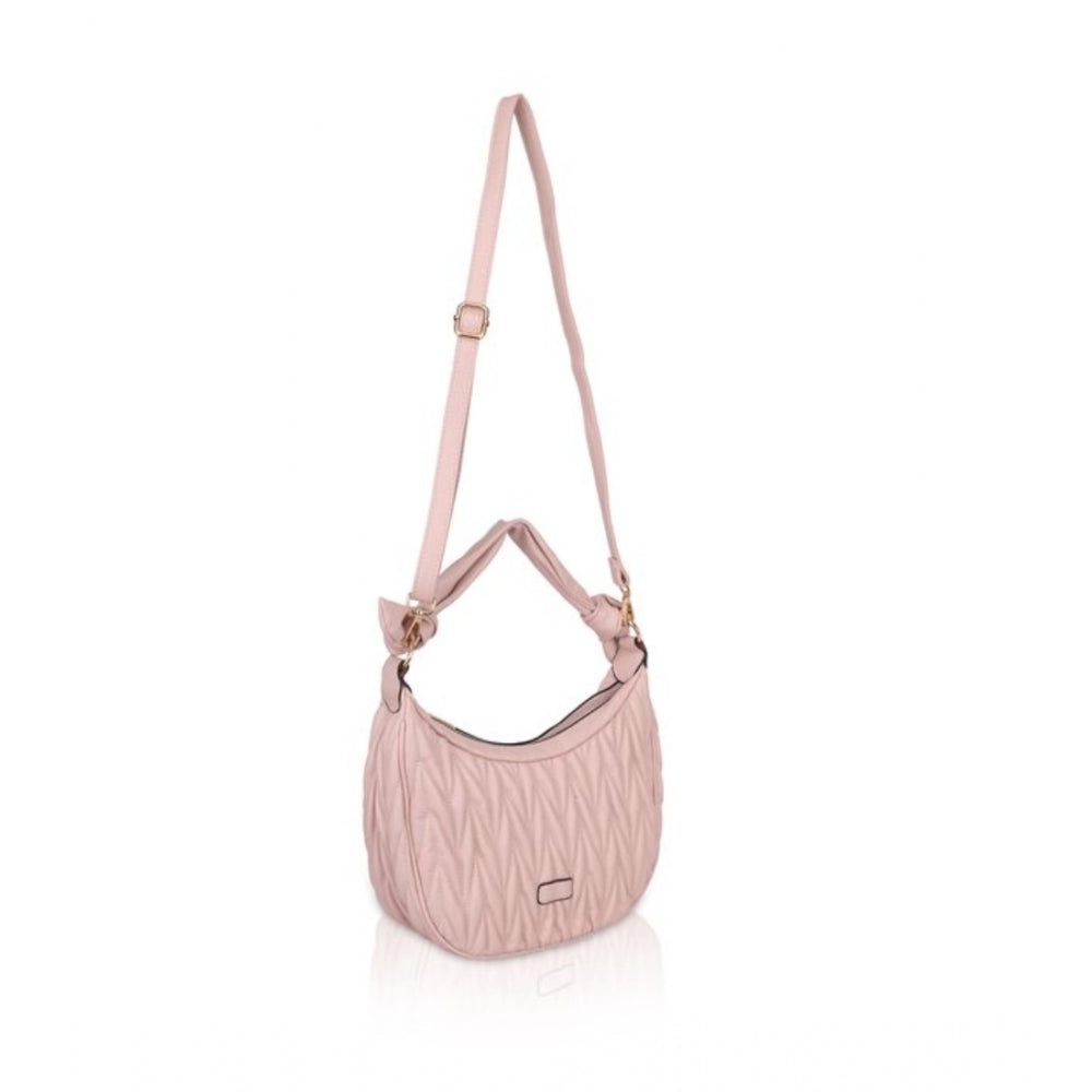 Vegan Leather Textured Handbag (Pink)