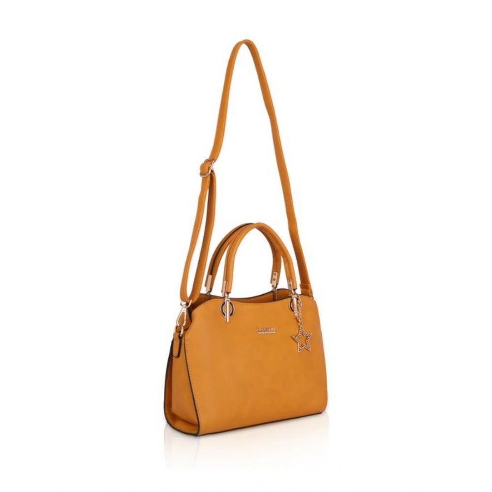 Vegan Leather Solid Handbag (Yellow)