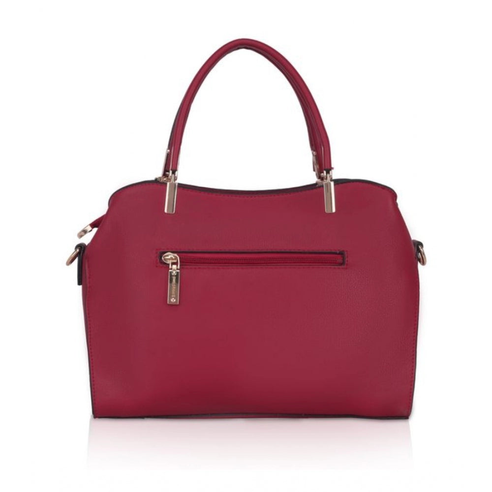 Vegan Leather Solid Handbag (Maroon)