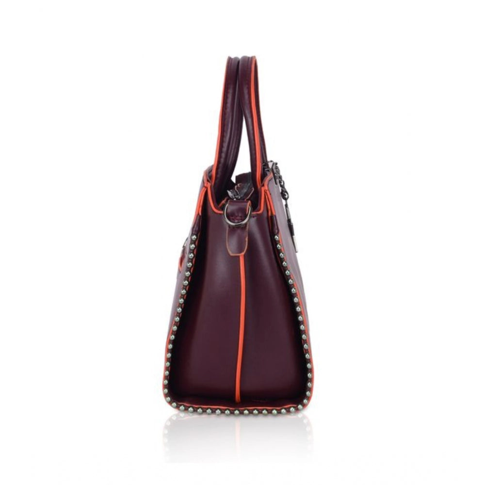 Vegan Leather Metal Beads Handbag (Wine Red)