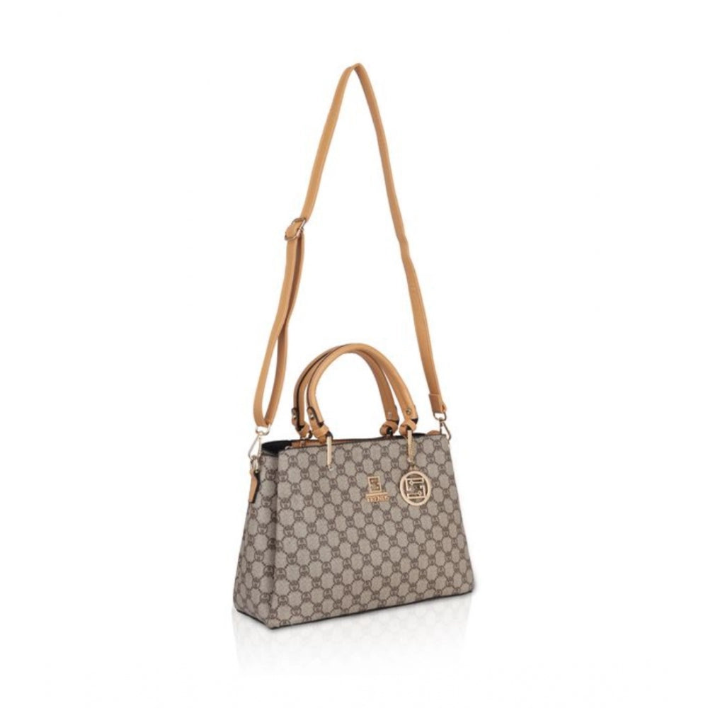 Vegan Leather Printed Handbag (Camel)