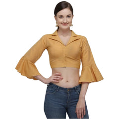 Women's Cotton Striped Readymade Blouse (Mustard, Size: Free Size)