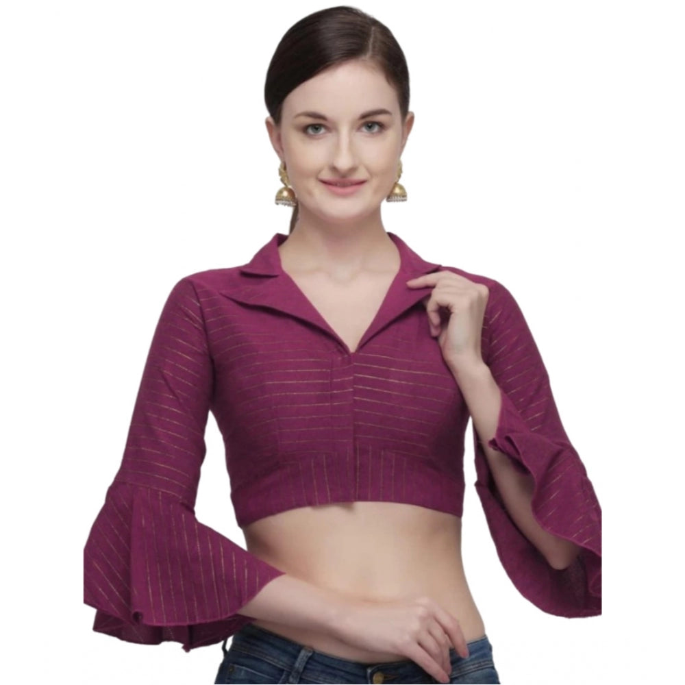 Women's Cotton Striped Readymade Blouse (Magenta, Size: Free Size)