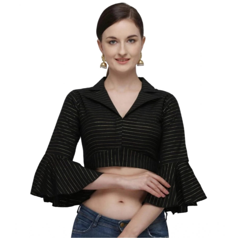 Women's Cotton Striped Readymade Blouse (Black, Size: Free Size)