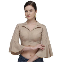 Women's Cotton Striped Readymade Blouse (Beige, Size: Free Size)