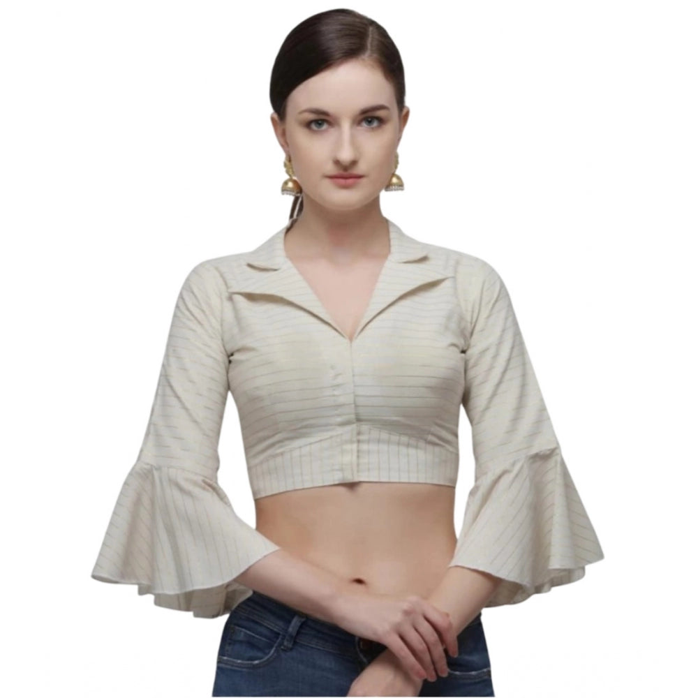 Women's Cotton Striped Readymade Blouse (Beige, Size: Free Size)