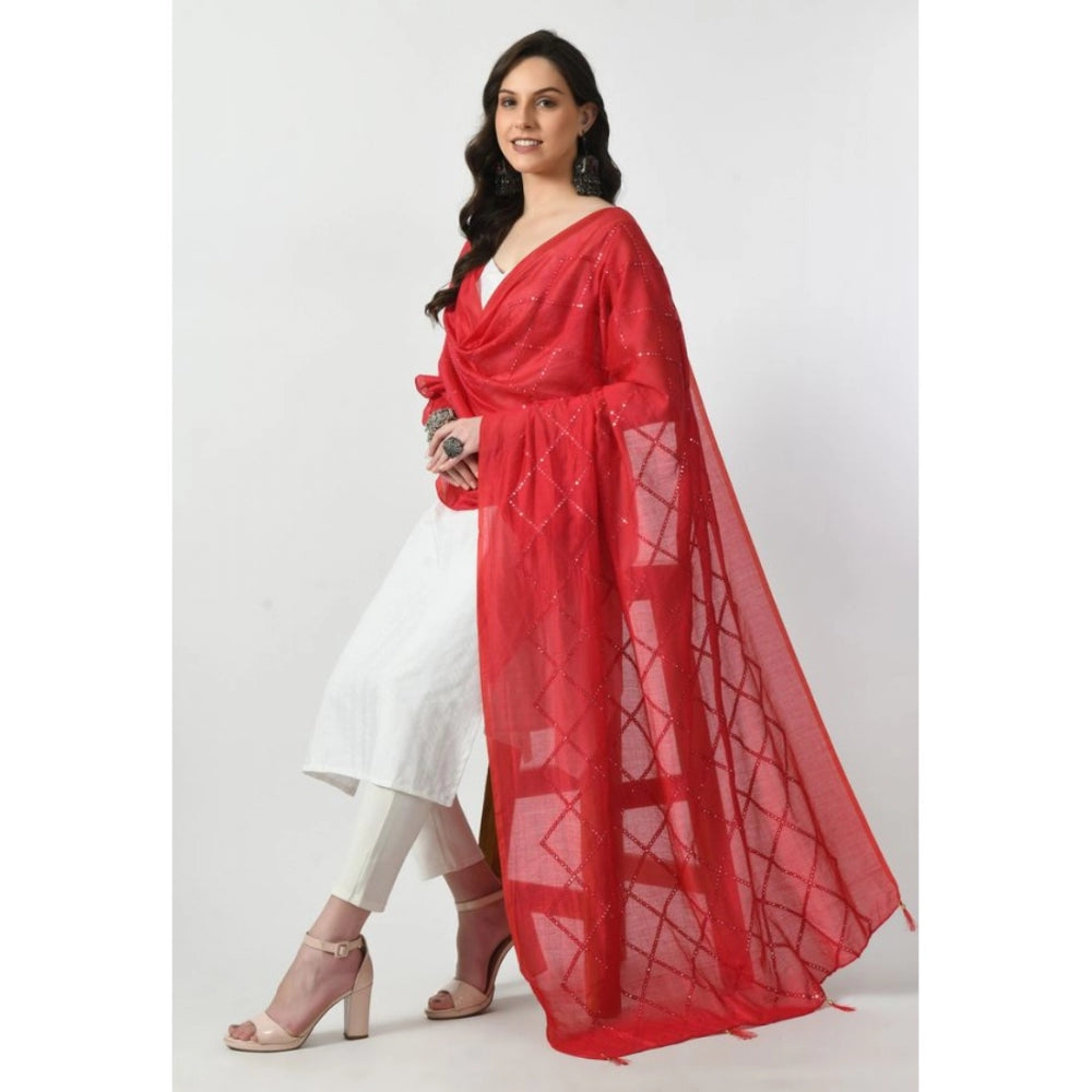 Women's Chanderi Self design Dupatta (Rani, Length: Free Size)