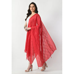 Women's Chanderi Self design Dupatta (Rani, Length: Free Size)