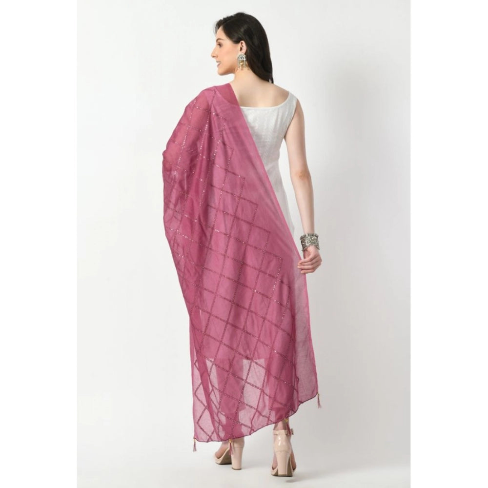 Women's Chanderi Self design Dupatta (Levender, Length: Free Size)