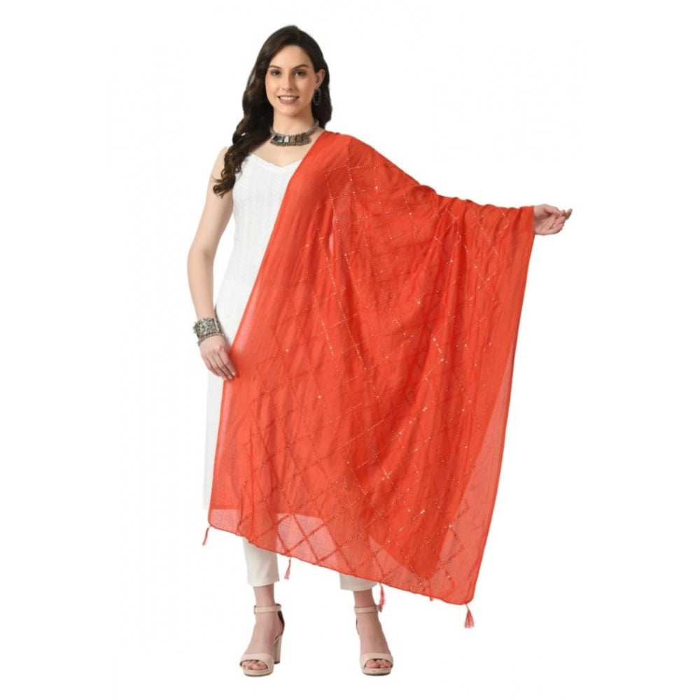 Women's Chanderi Self design Dupatta (Orange, Length: Free Size)