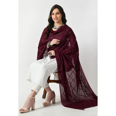 Women's Chanderi Self design Dupatta (Wine, Length: Free Size)