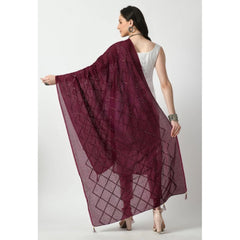 Women's Chanderi Self design Dupatta (Wine, Length: Free Size)