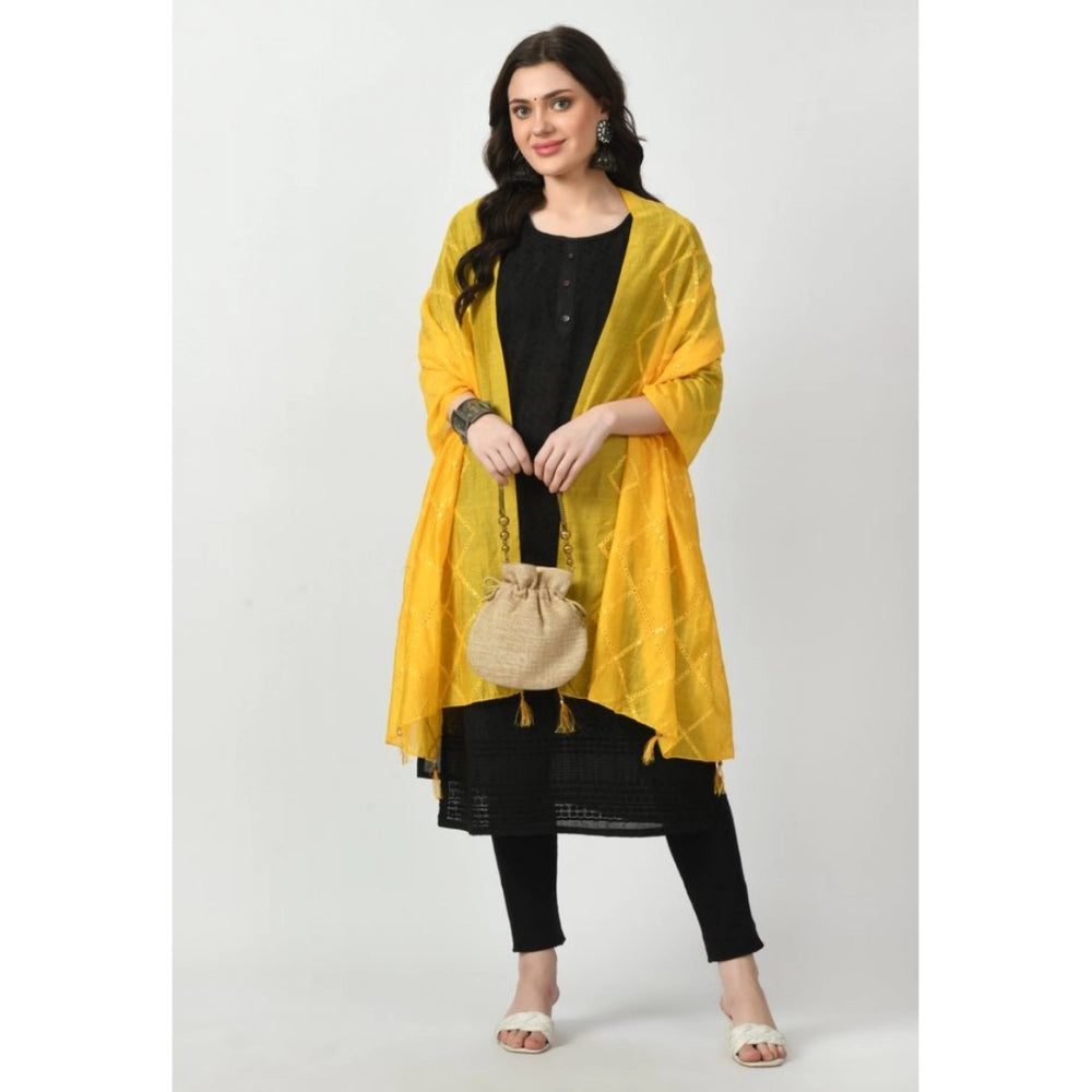 Women's Chanderi Self design Dupatta (Yellow, Length: Free Size)