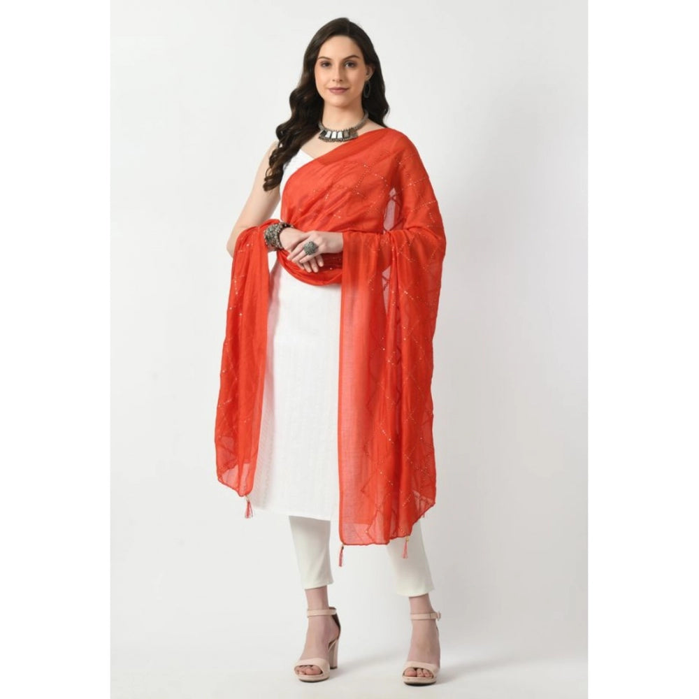 Women's Chanderi Self design Dupatta (Orange, Length: Free Size)