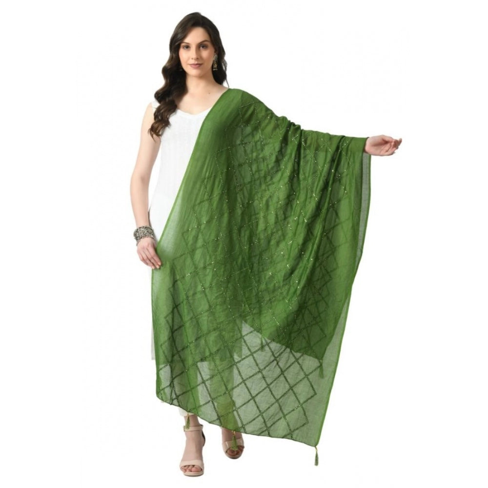 Women's Chanderi Self design Dupatta (Mehandi, Length: Free Size)