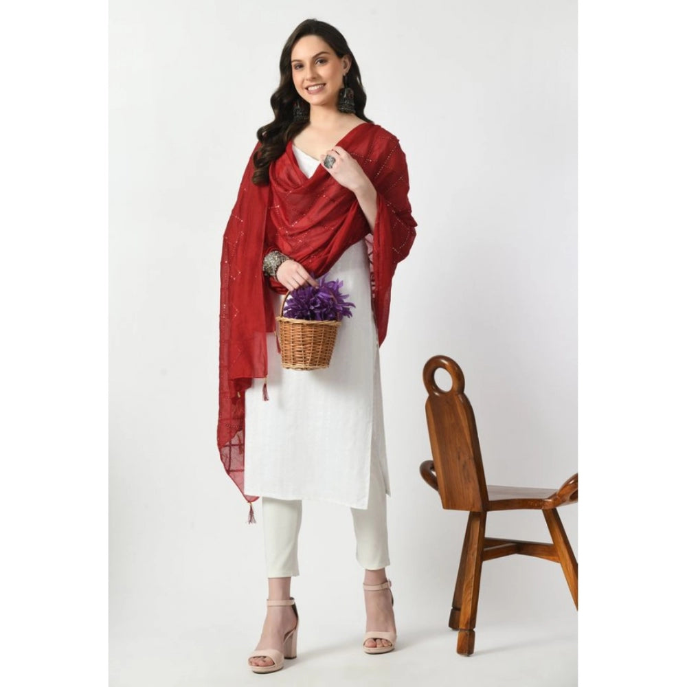 Women's Chanderi Self design Dupatta (Maroon, Length: Free Size)